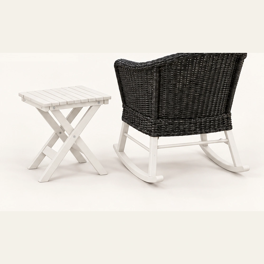 Woven Rocking Lounge Chair and Folding Side Table Set in M011 finish, view 4