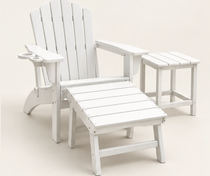3-Piece Seven-Slat HDPE Adirondack Lounge Set with Footrest and Side Table in M011 finish, view 1
