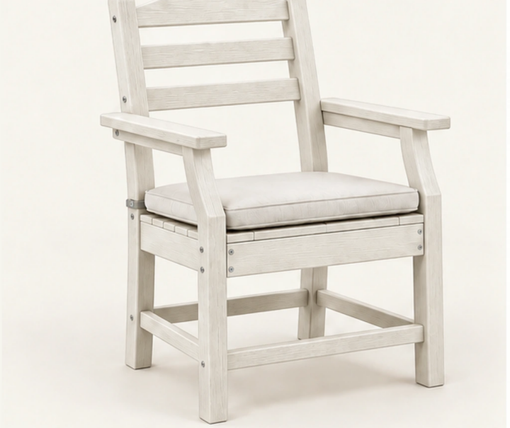 Cushioned Three-Rail HDPE Outdoor Dining Armchair in M011 finish, view 1