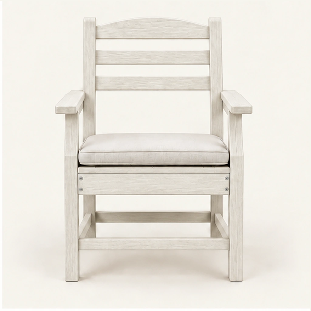 Cushioned Three-Rail HDPE Outdoor Dining Armchair in M011 finish, view 2
