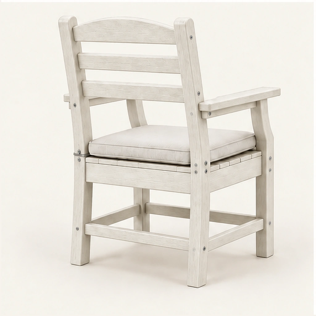 Cushioned Three-Rail HDPE Outdoor Dining Armchair in M011 finish, view 3