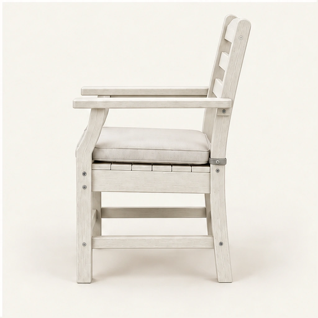 Cushioned Three-Rail HDPE Outdoor Dining Armchair in M011 finish, view 4