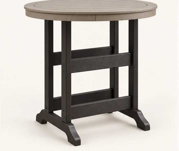 Round Trestle-Base HDPE Bar Table in M011 finish, view 1