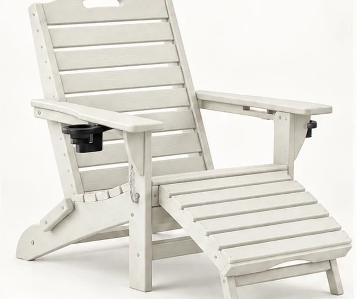 Ladder-Back Folding HDPE Lounge Chair with Pull-Out Footrest in M011 finish, view 1