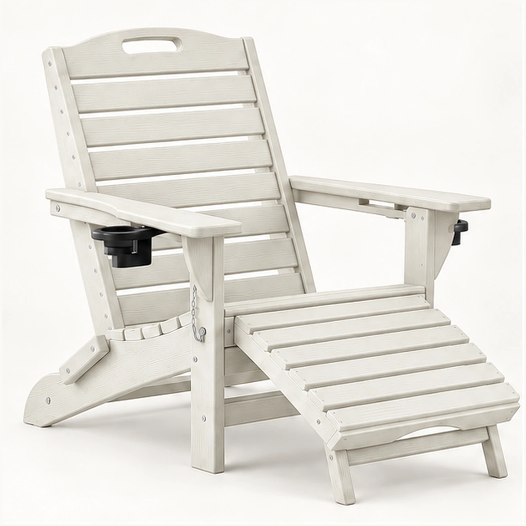 Ladder-Back Folding HDPE Lounge Chair with Pull-Out Footrest in M011 finish, view 1