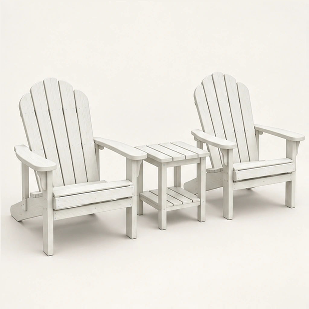 3-Piece Five-Slat HDPE Adirondack Chair and Two-Tier Side Table Set in M011 finish, view 1