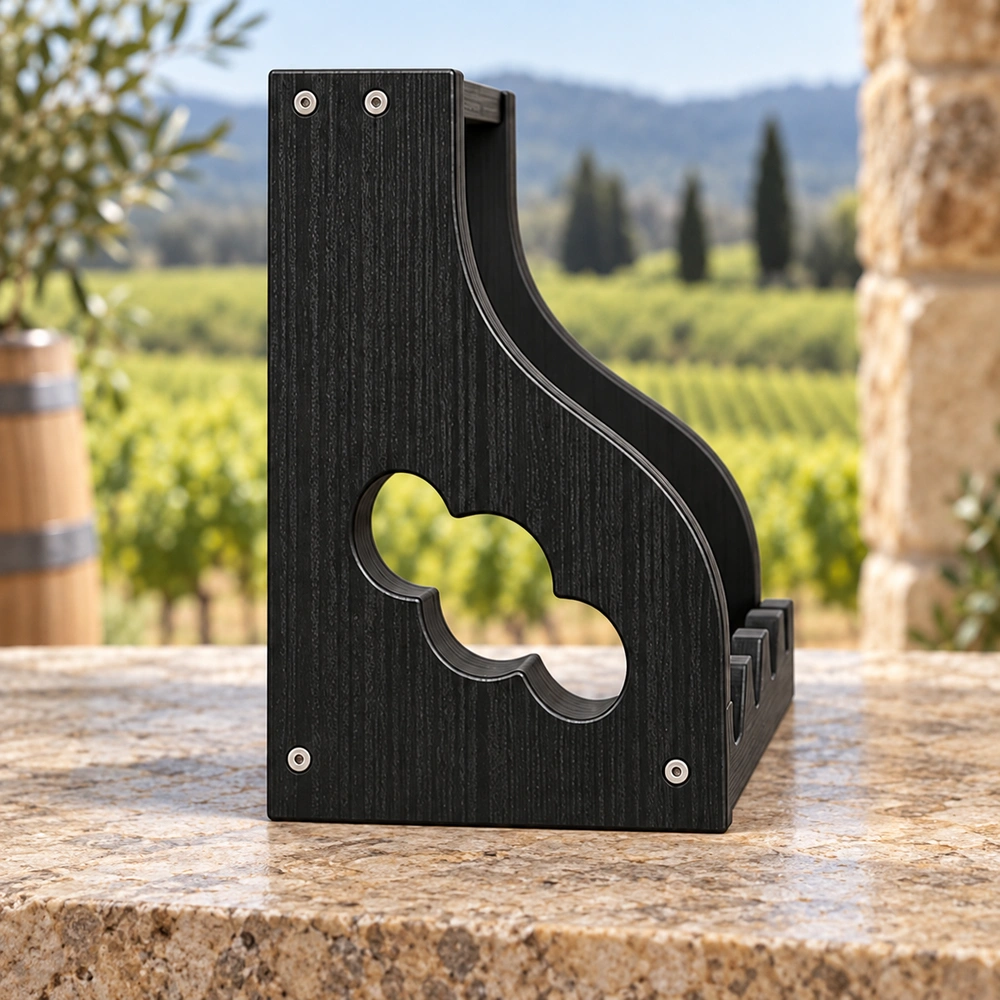 HDPE Four-Bottle and Four-Glass Countertop Rack in an outdoor setting, view 03