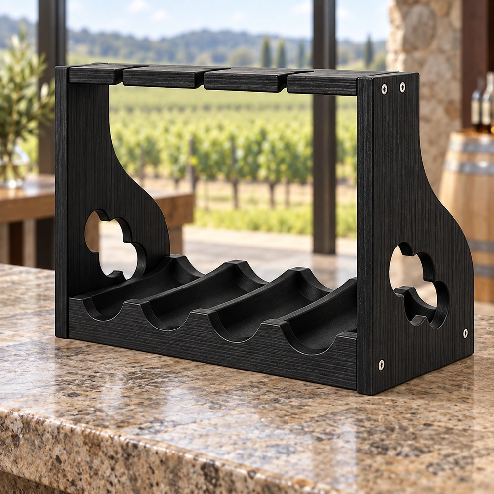 HDPE Four-Bottle and Four-Glass Countertop Rack in an outdoor setting, view 04