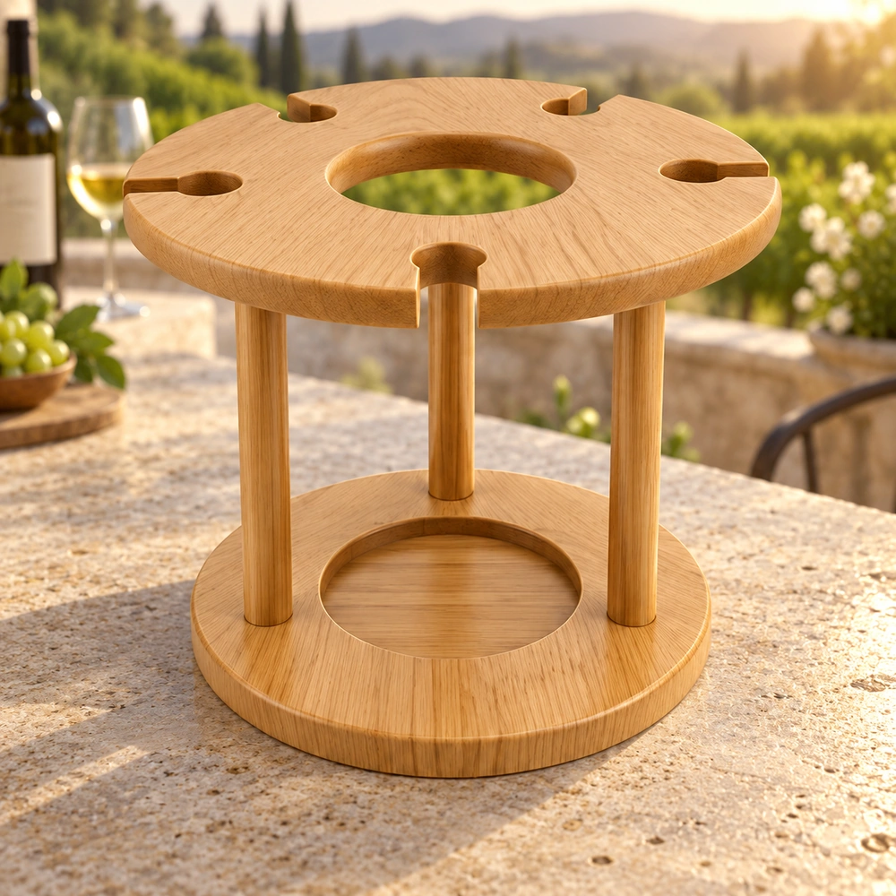 HDPE Circular Wine Caddy on a vineyard terrace, three-quarter view 01