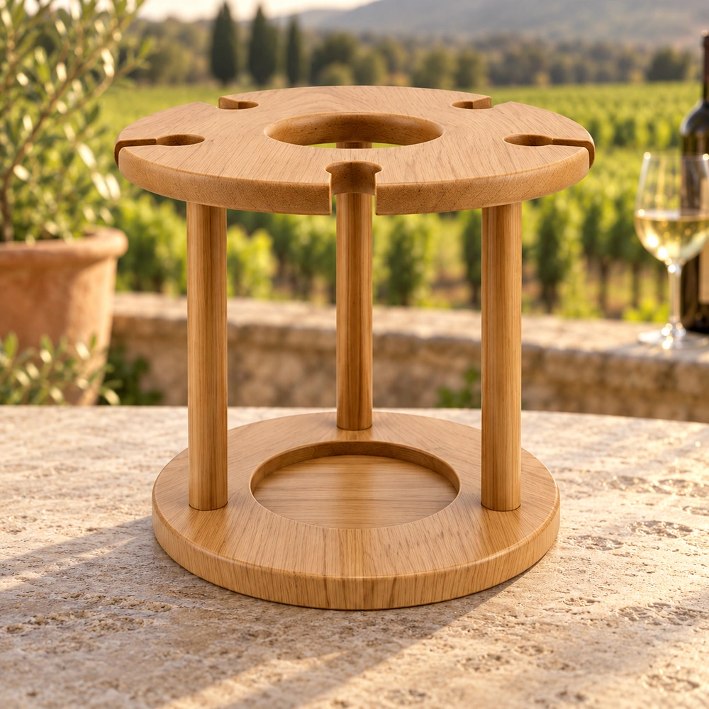 HDPE Circular Wine Caddy on a vineyard terrace, front view 02