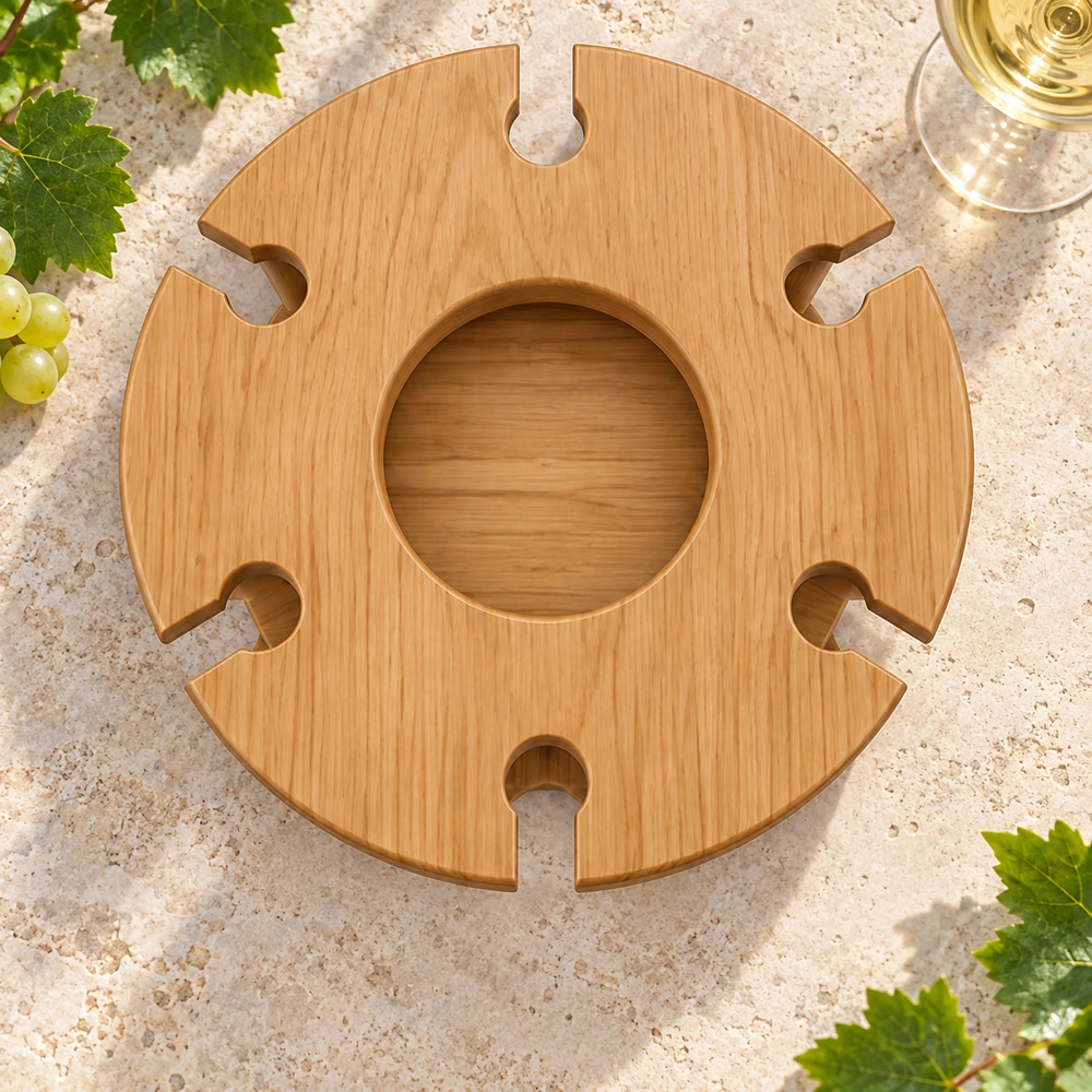 HDPE Circular Wine Caddy on a vineyard terrace, top-down view 03