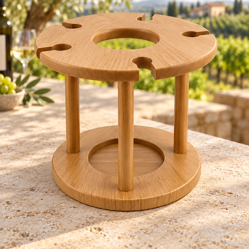 HDPE Circular Wine Caddy on a vineyard terrace, three-quarter view 04