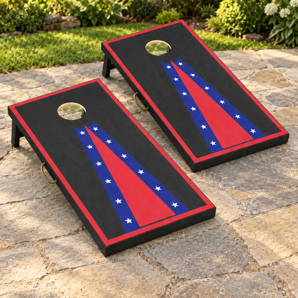 Two HDPE-framed cornhole boards for an outdoor backyard game, scene view 04